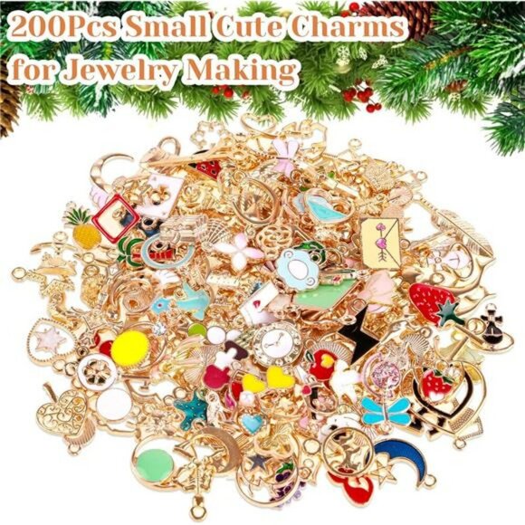 200Pcs Jewelry Charms Bulk Mixed Metal Enamel DIY Necklace Bracelet Craft Kit - Picture 2 of 7